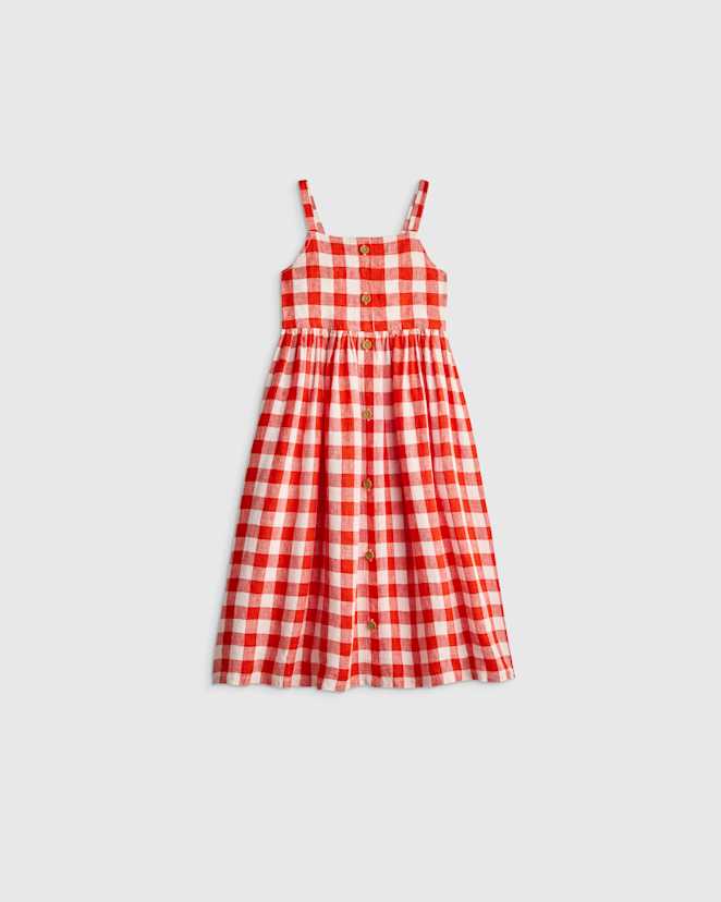 Picnic Gingham Robe sans manches en lin pour petites filles