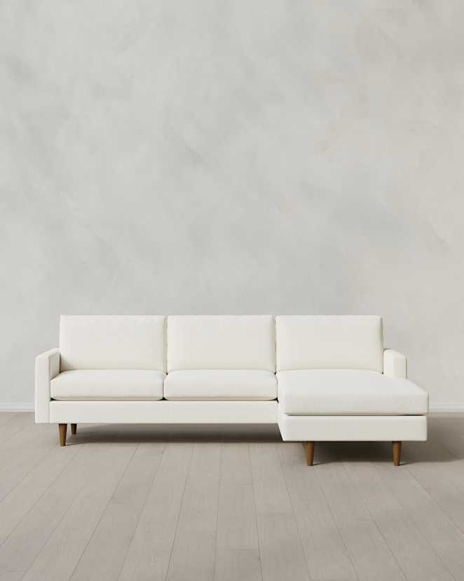 Snow Atlas Midcentury Chaise Sectional in Performance Chenille Linen Blend