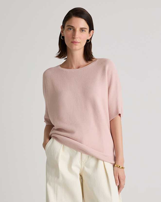 Sugar Stone Lightweight Cotton Cashmere Link-Stitch Dolman Sweater