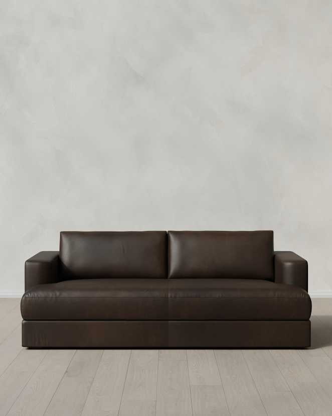 Smoke Sierra Curved Arm Sofa in Leather