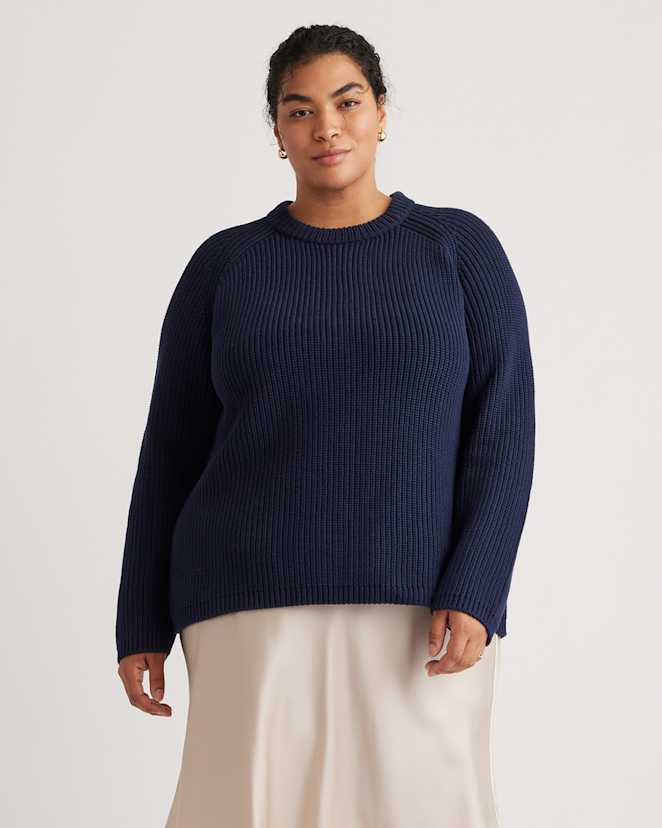 Navy 100% Organic Cotton Fisherman Crew Sweater