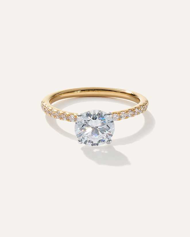 Yellow Gold Lab Grown Diamond Round Petite Pave Engagement Ring - 1.50ct