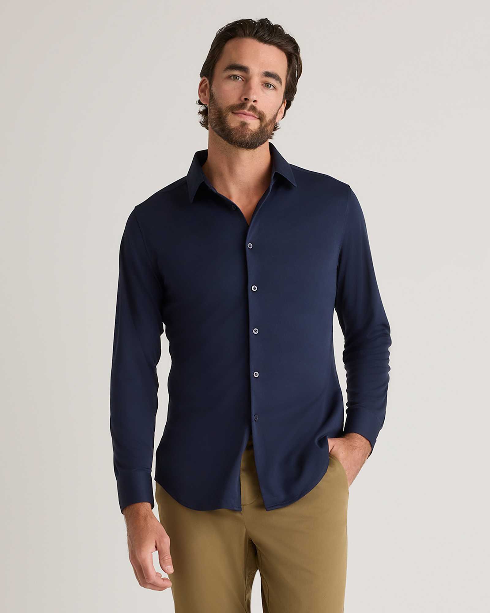 M-WVN-29-NAV 1417 EDITED 1 navy Commuter Stretch Pique Long Sleeve Button Down