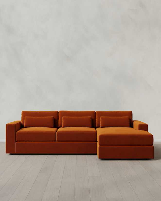 Rust Ashford Deep Seat Chaise Sectional in Performance Velvet