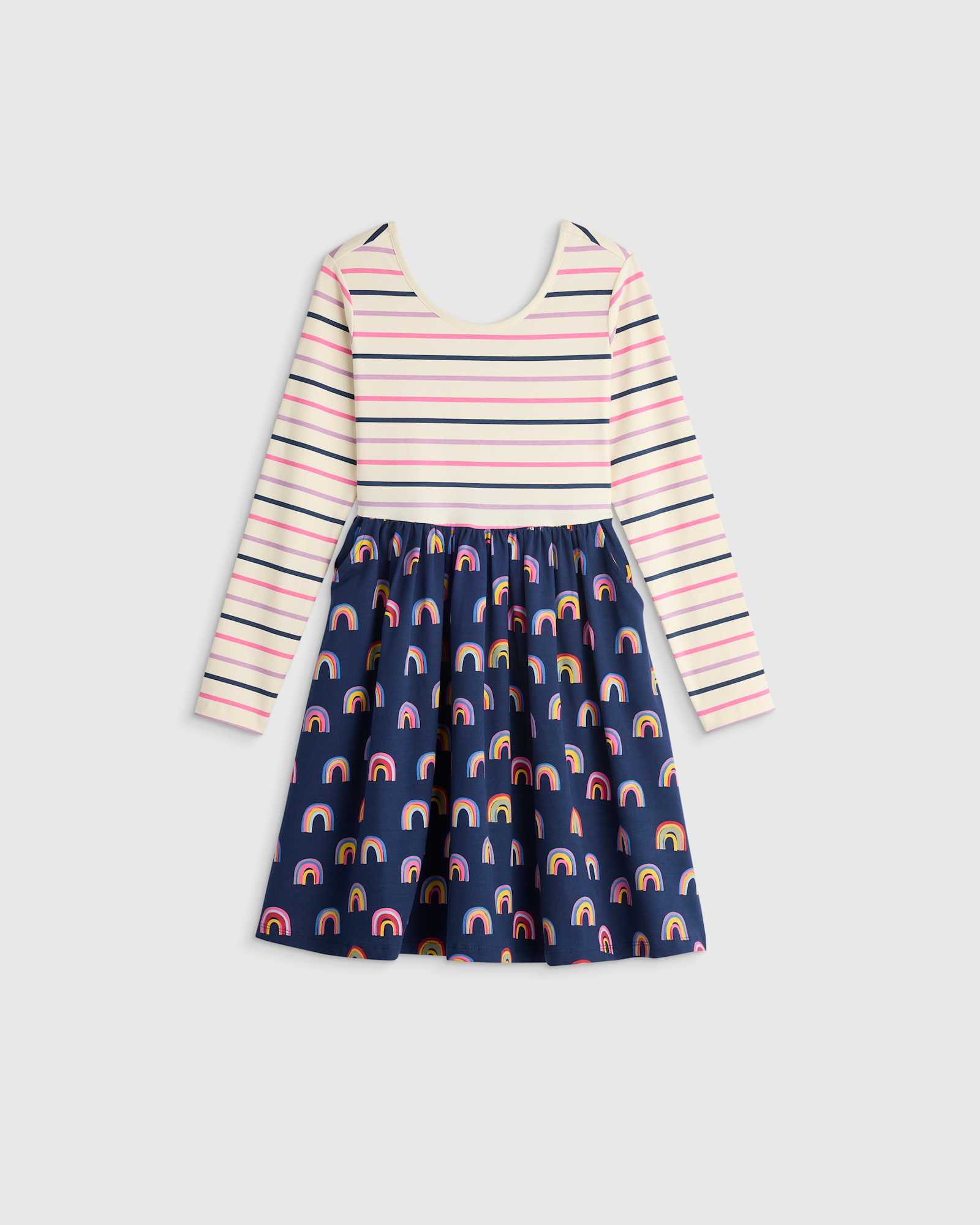 Multi Stripe Rainbows Organic Cotton Long Sleeve Skater Dress
