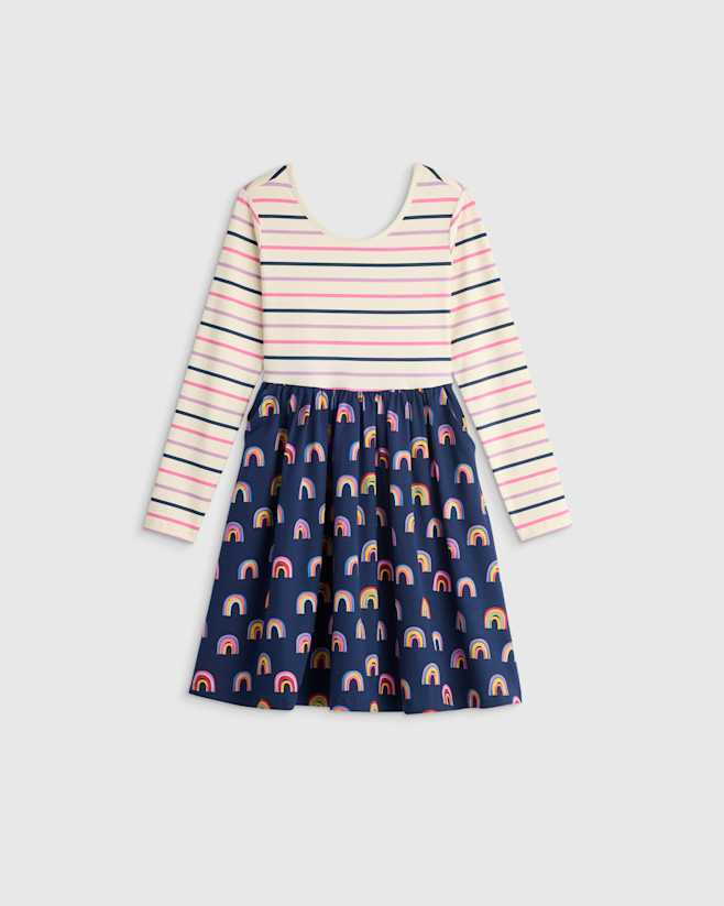Multi Stripe Rainbows Organic Cotton Long Sleeve Skater Dress