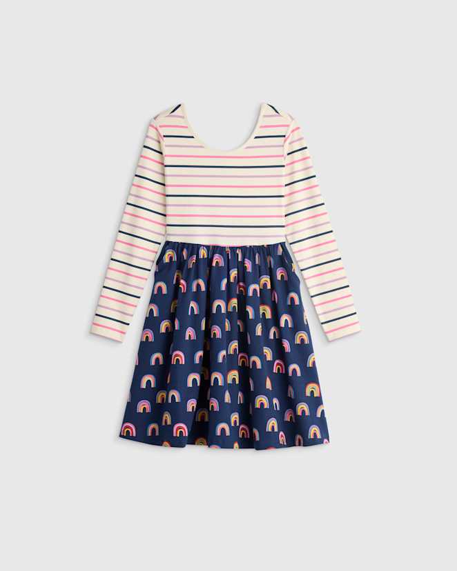 Multi Stripe Rainbows Organic Cotton Long Sleeve Skater Dress