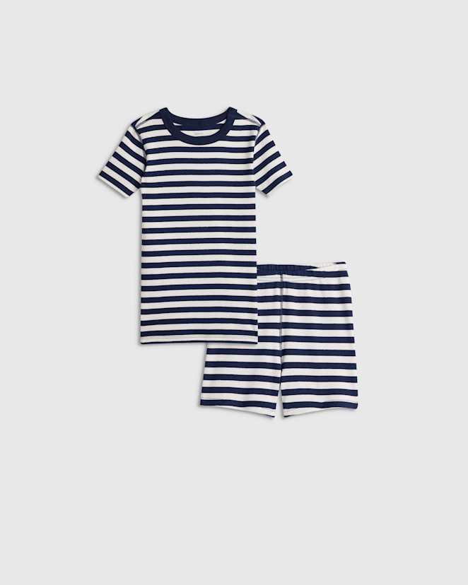 Navy Stripe 100% Organic Cotton Short Sleeve and Shorts Pajama Set