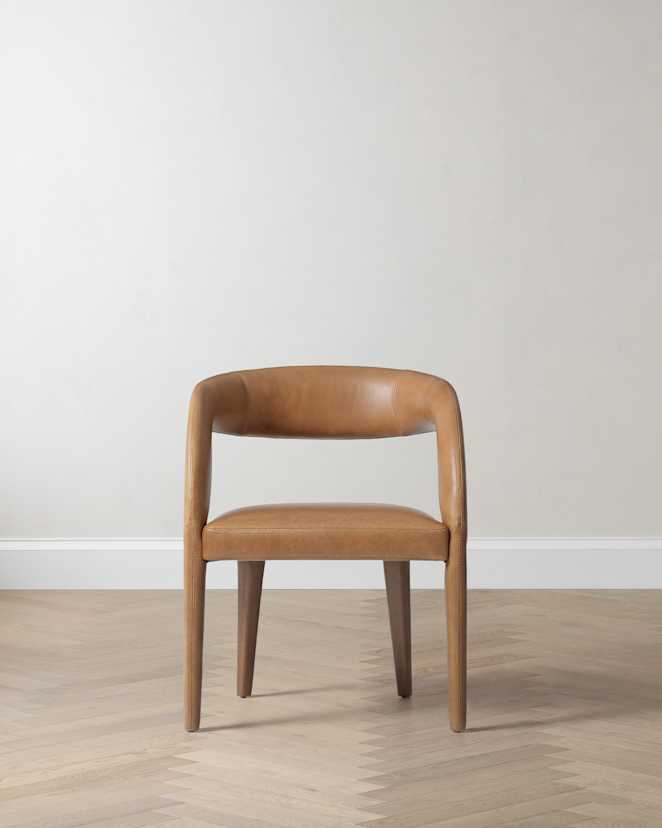 Chestnut Italian Leather Barrel Back Dining Chair