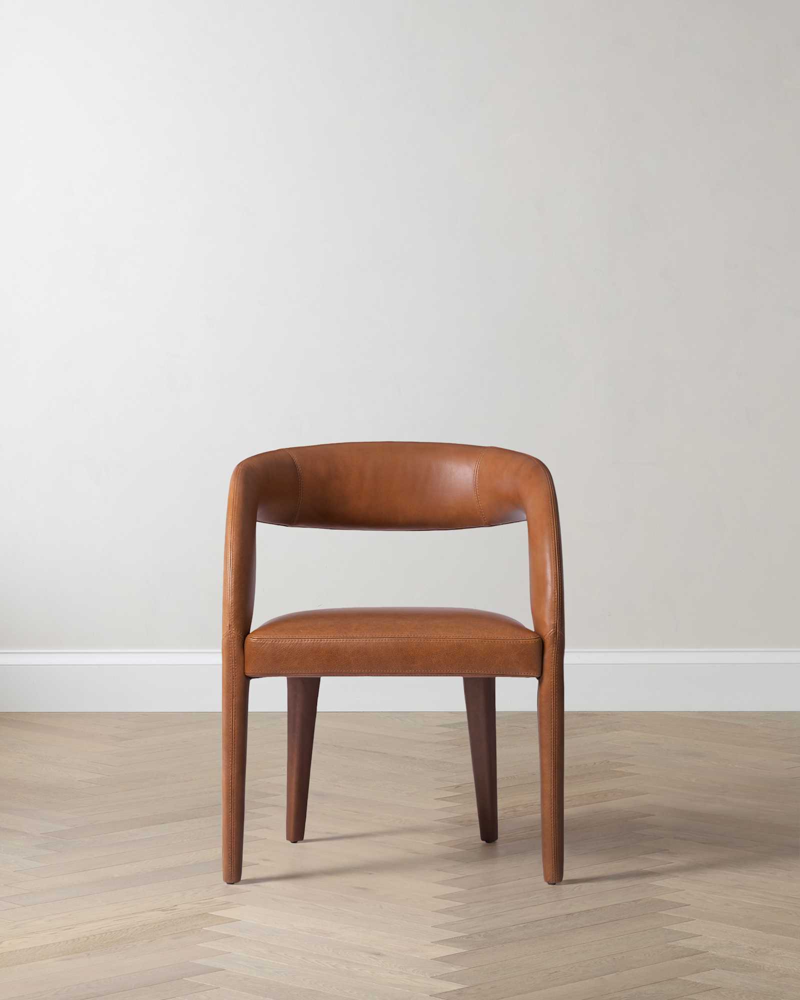 Chestnut Italian Leather Barrel Back Dining Chair