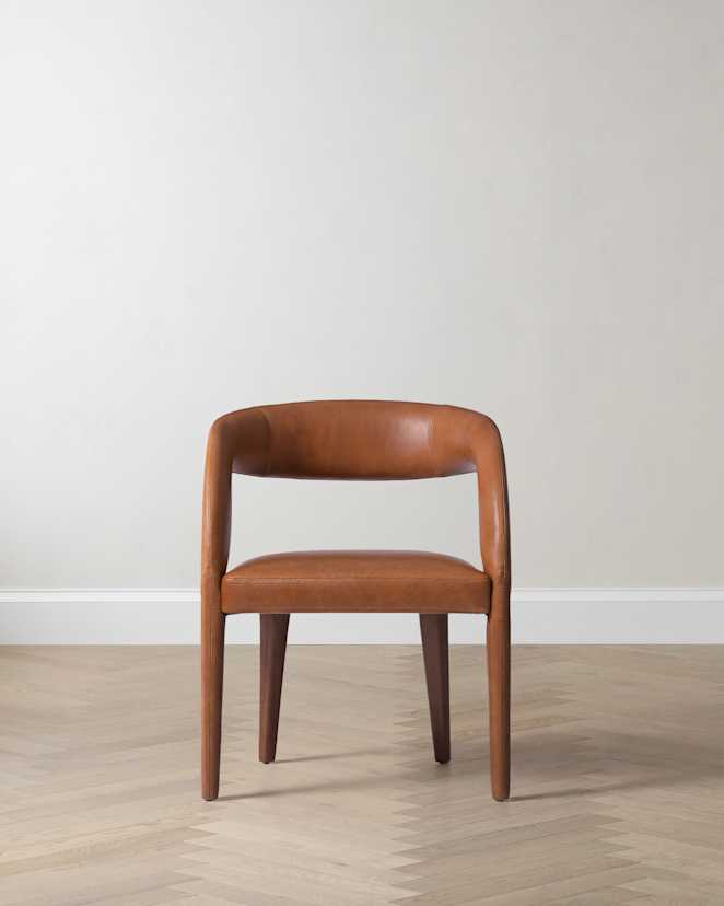Chestnut Italian Leather Barrel Back Dining Chair