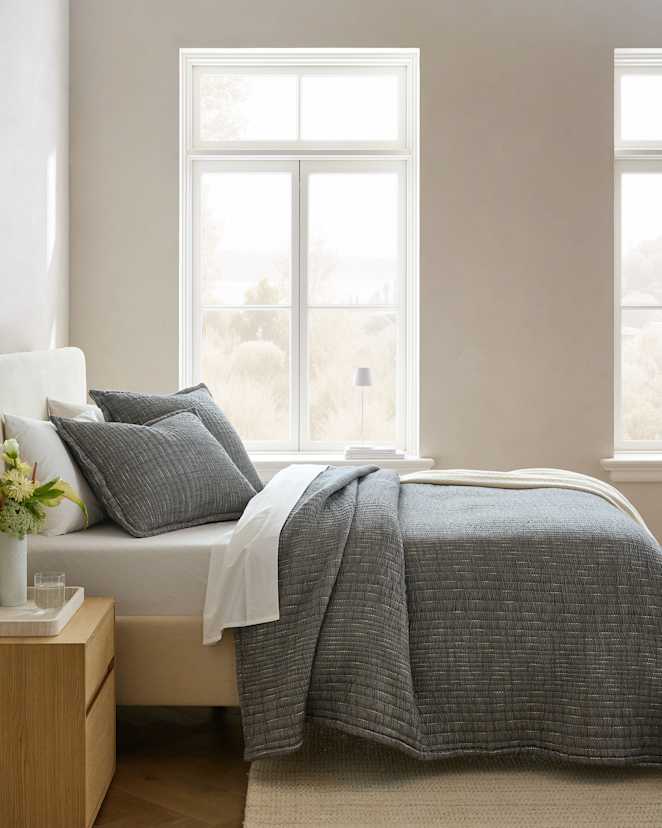 Charcoal Organic Cotton Channel Stitch Coverlet
