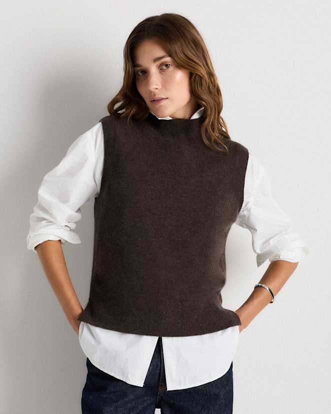 Heather Truffle Brown Mongolian Cashmere Mock Neck Sweater Vest