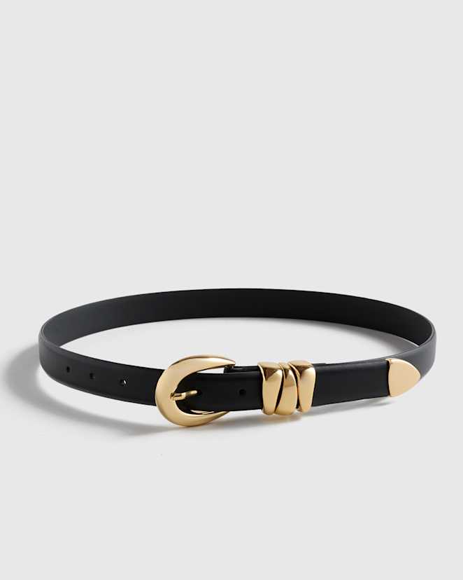 Black/Gold Elissa Triple Keeper European Leather Belt