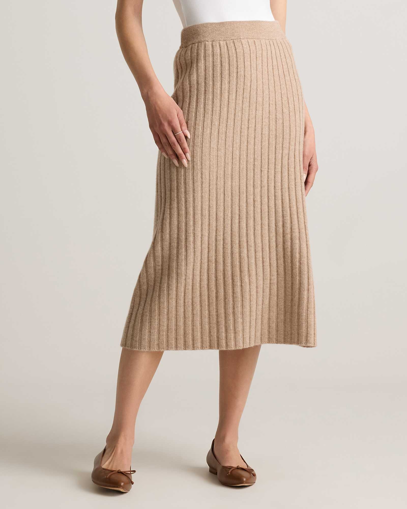 oatmeal Mongolian Cashmere Midi Skirt