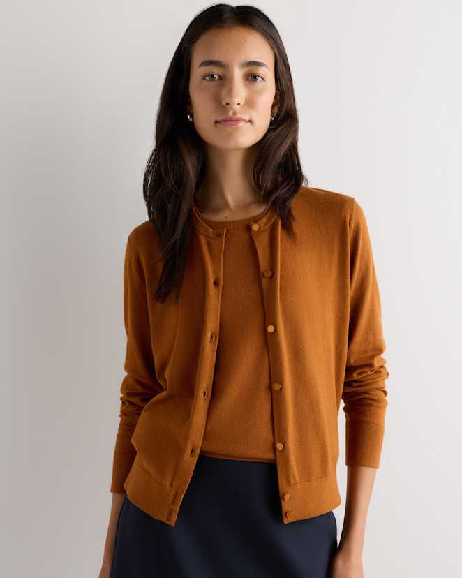 Rustica Brown Lightweight Cotton Cashmere Crew Cardigan