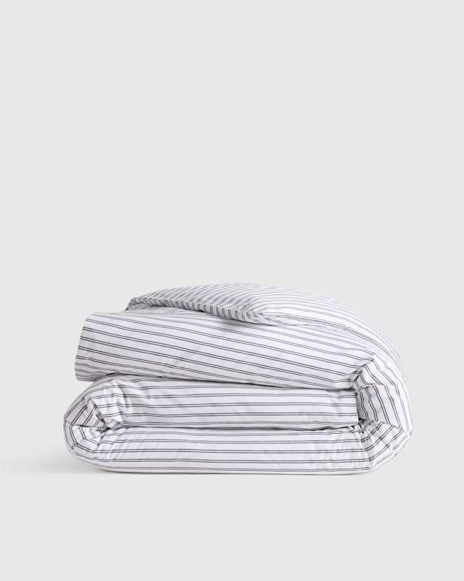 White/Navy Classic Organic Percale Double Stripe Duvet Cover