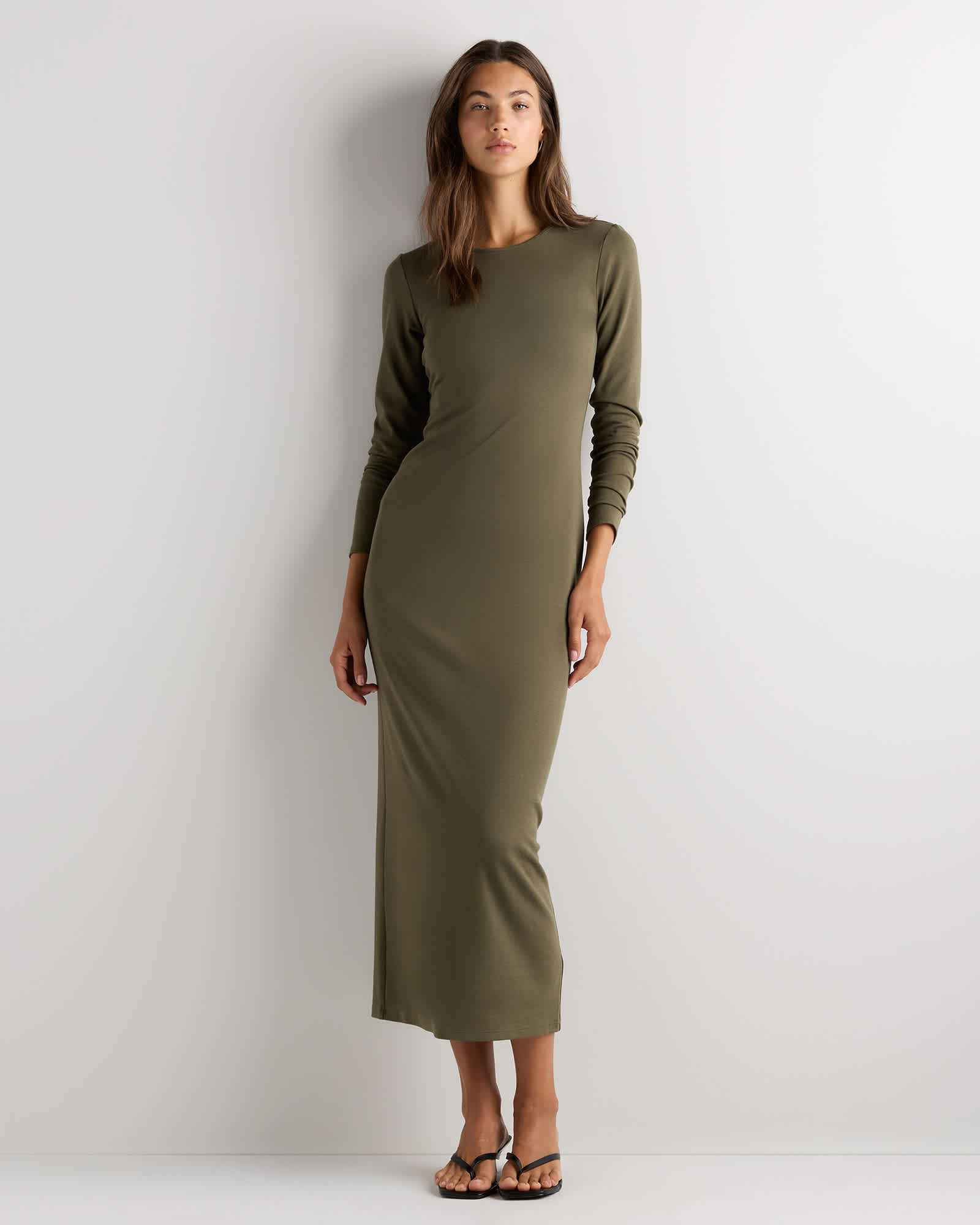 Kalamata Olive Long Sleeve Knit Maxi Dress