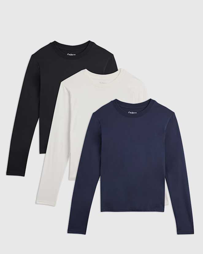 Black Cotton Modal Relaxed Long Sleeve Tee 3 Pack Bundle