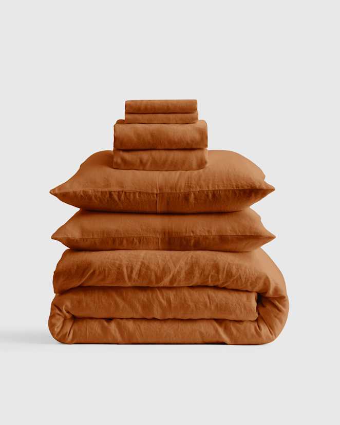 Terracotta European Linen Deluxe Bedding Bundle