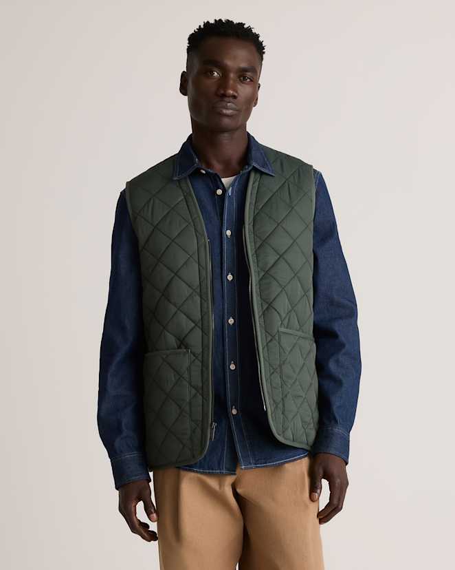 Verdant Pine Featherless Quilted Fleece-Lined Liner Vest