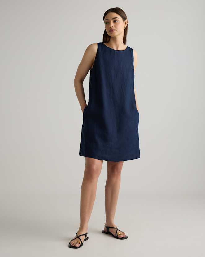 Deep Navy 100% European Linen Tank Mini Dress