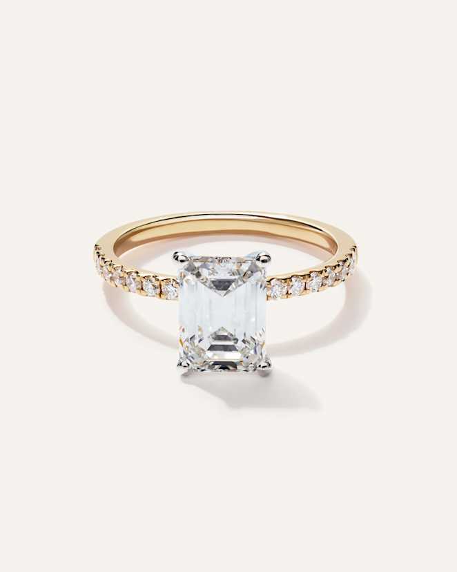 Yellow Gold Lab Grown Diamond Emerald Petite Pave Engagement Ring - 2.5ct