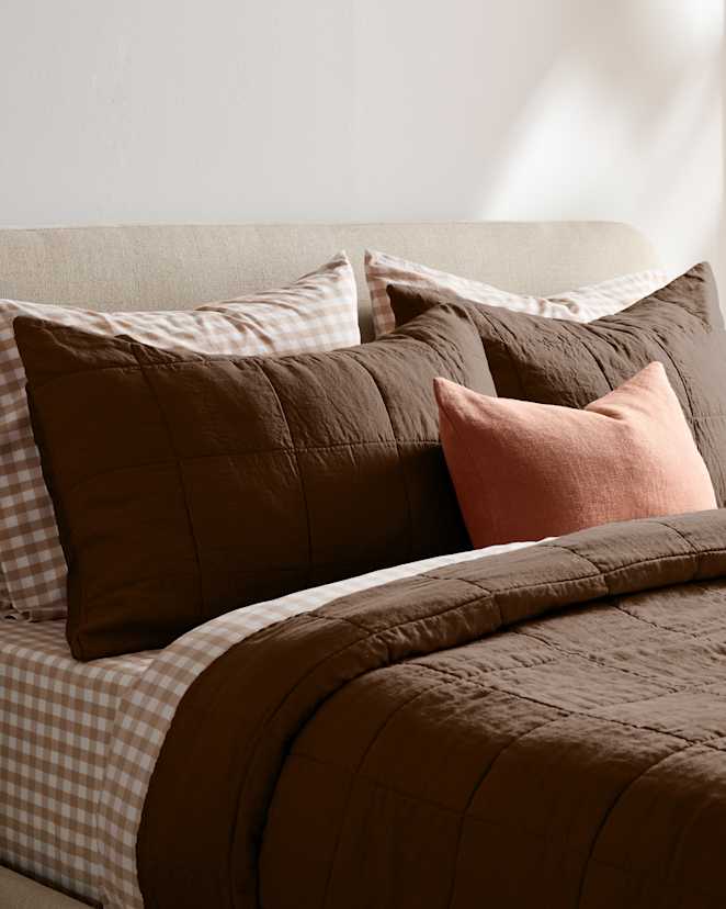 Espresso Lightweight European Linen Box Quilted Sham Set