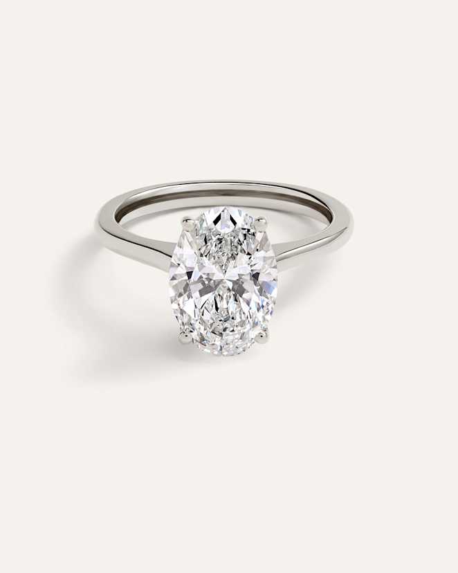 Platinum Lab Grown Diamond Oval Trellis Cathedral Engagement Ring - 3ct