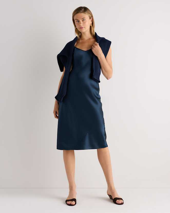 Stratus Blue 100% Washable Silk Slip Dress