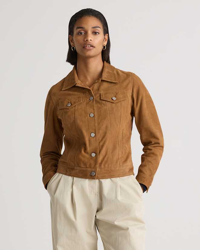 Cognac 100% Suede Trucker Jacket