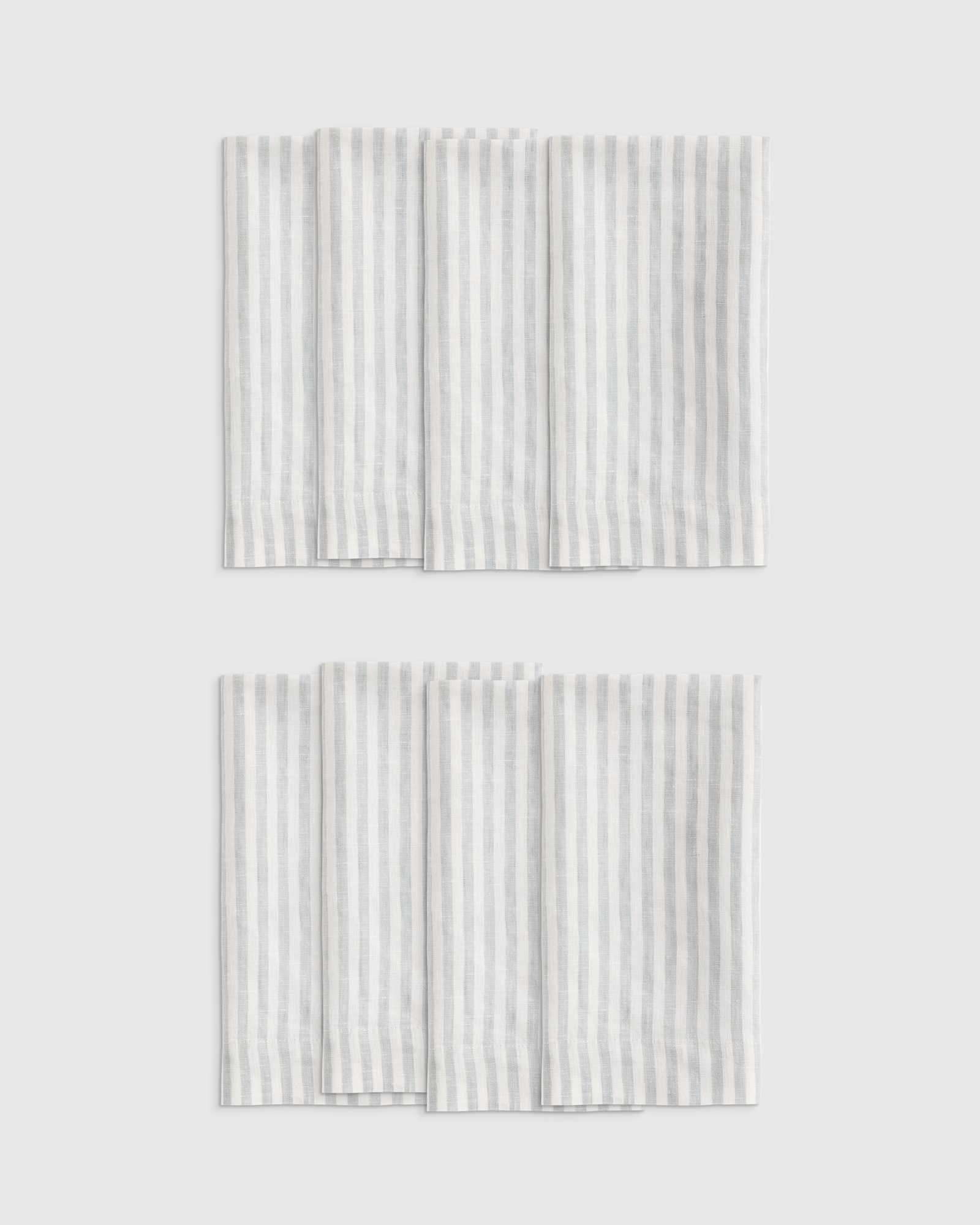 Mist/White Stripe European Linen Wide-Hem Stripe Napkins (Set of 8)