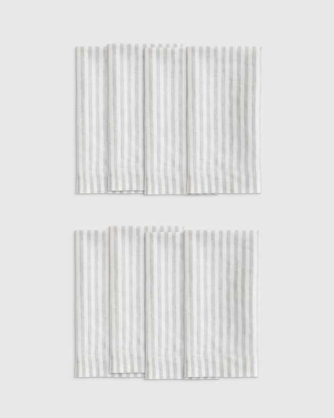 Mist/White Stripe European Linen Wide-Hem Stripe Napkins (Set of 8)