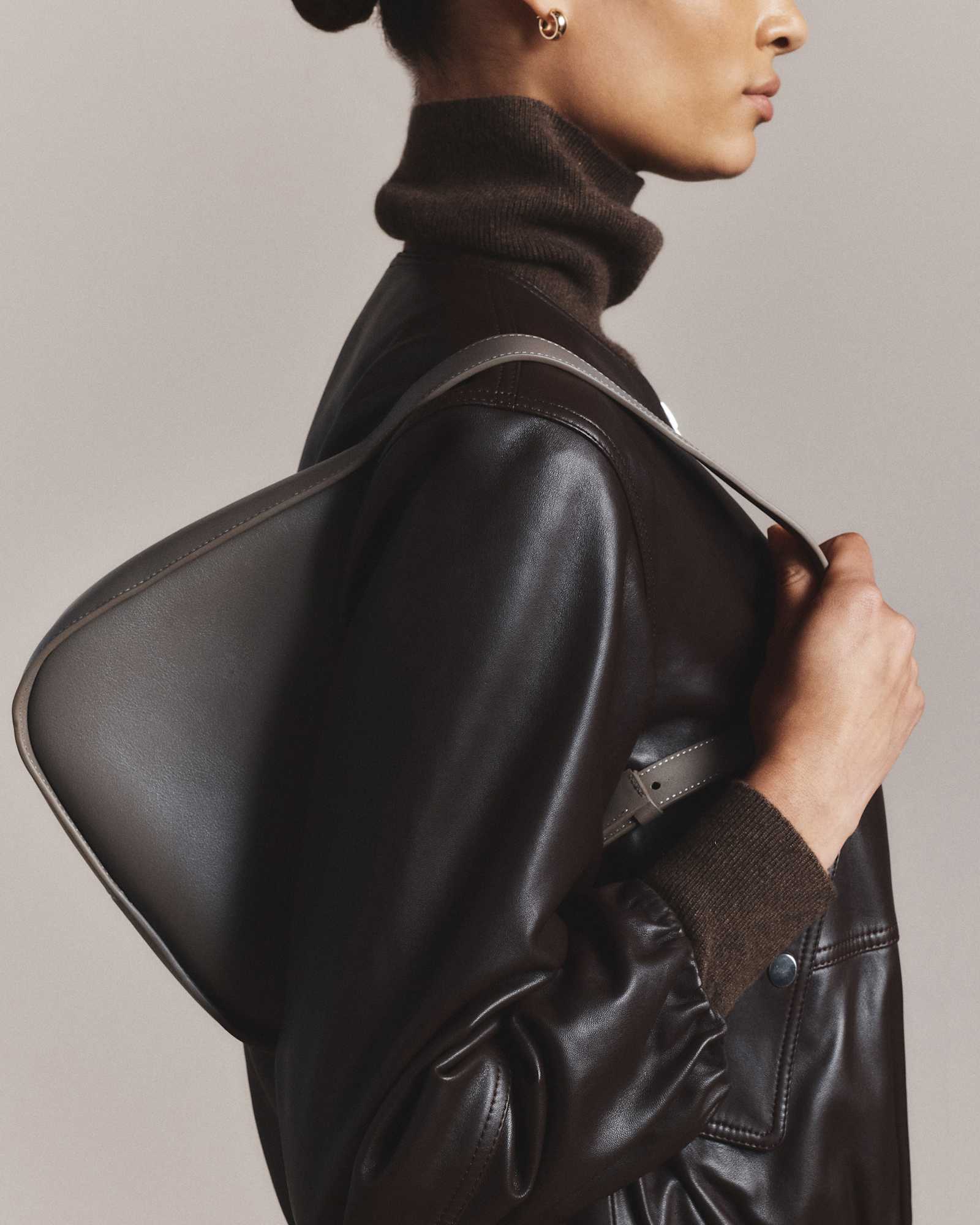 Mink Italian Leather Asymmetrical Mini Shoulder Bag