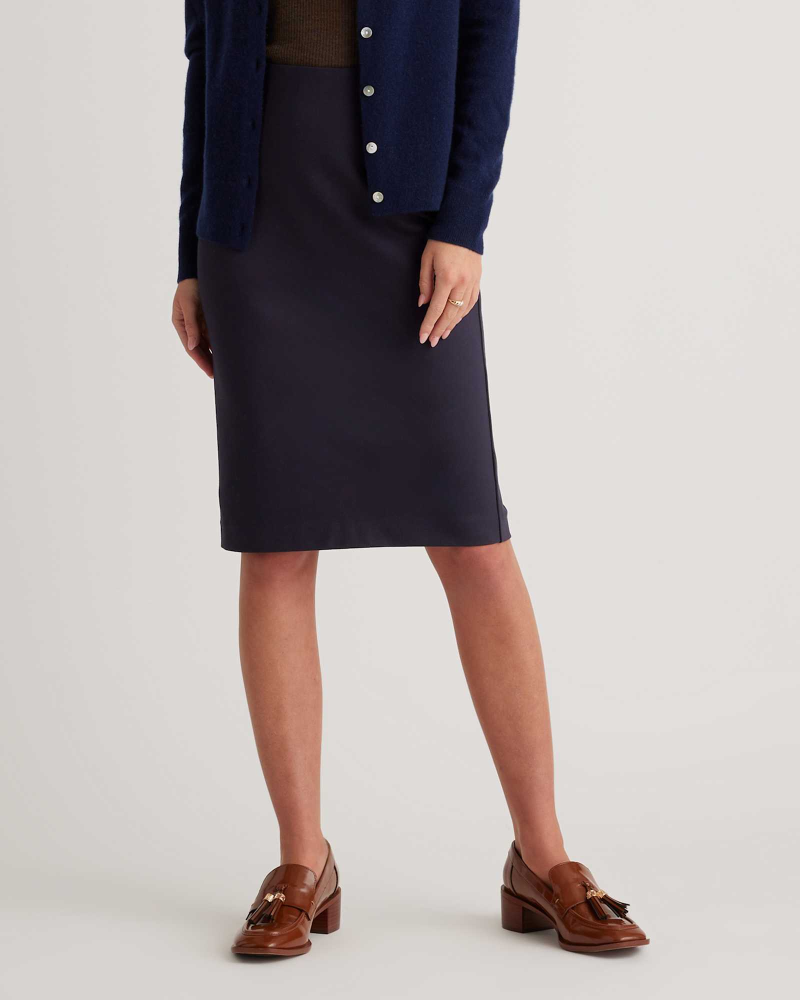 navy Ultra-Stretch Ponte Pencil Skirt