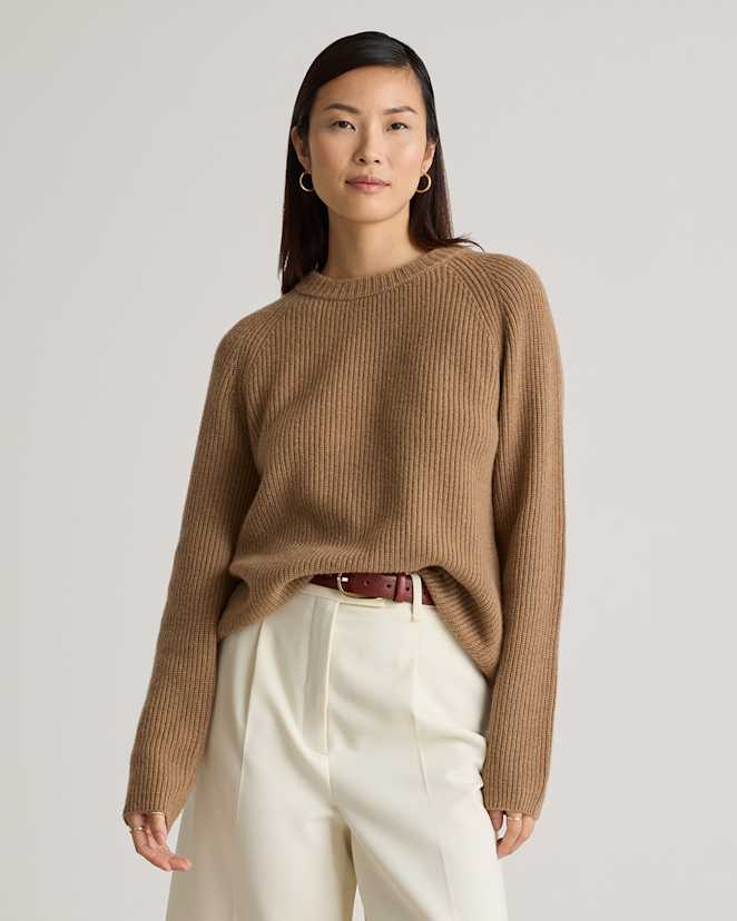 Teak Mongolian Cashmere Fisherman Crewneck Sweater