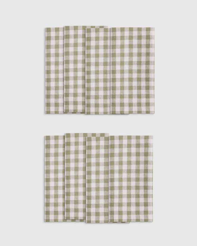 Willowleaf Gingham European Linen Wide-Hem Napkins (Set of 8)