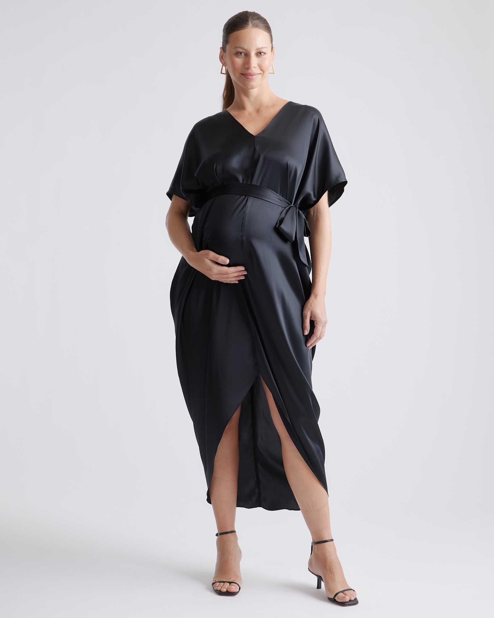 black 100% Washable Silk Maternity Dress