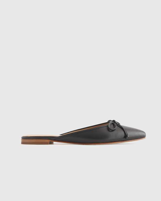 Black Italian Leather Pointed Mule