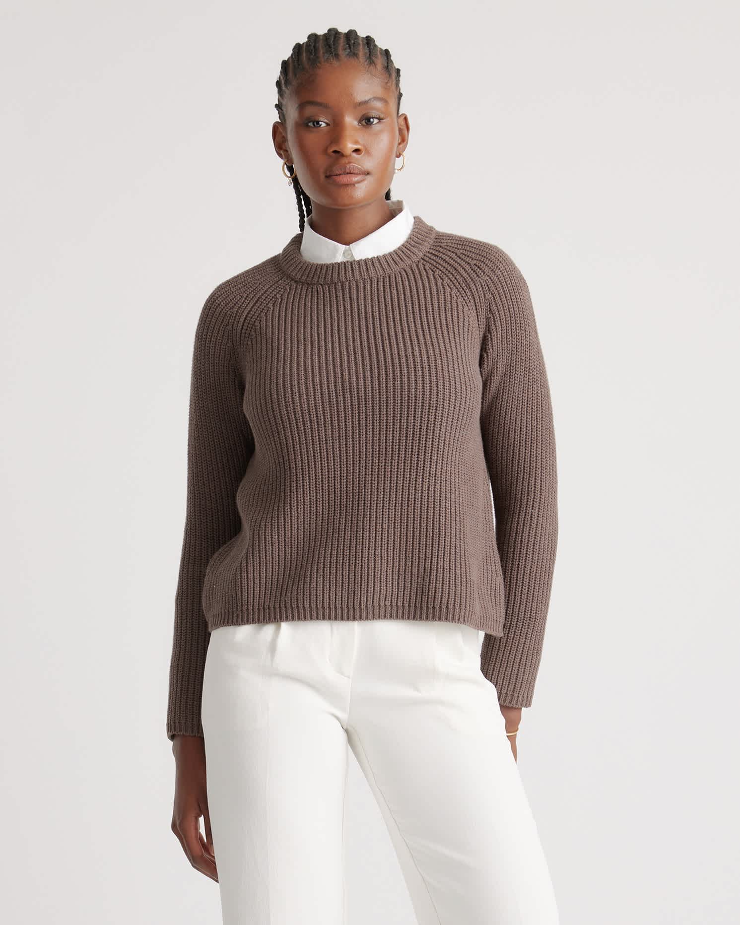 heather-brown 100% Organic Cotton Fisherman Crew Sweater