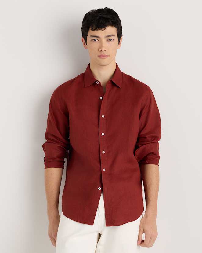Brick 100% European Linen Relaxed Long Sleeve Shirt