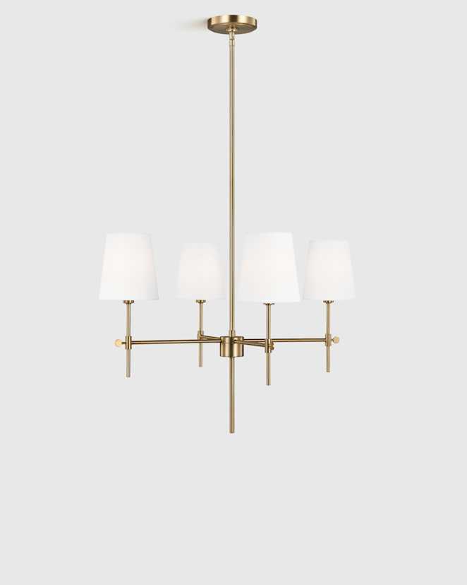 Brass Linear Steel Chandelier with Linen Shades