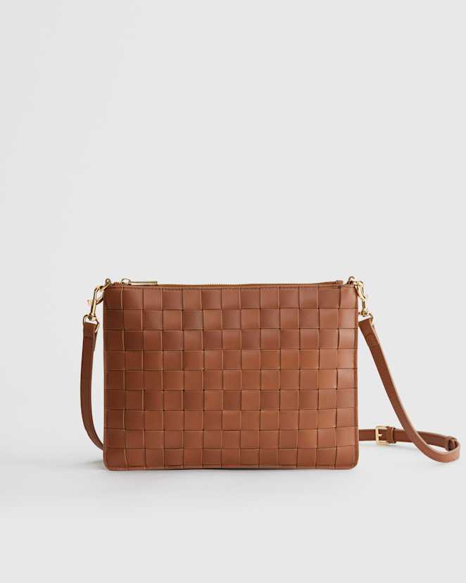 Cognac Italian Leather Handwoven Convertible Crossbody