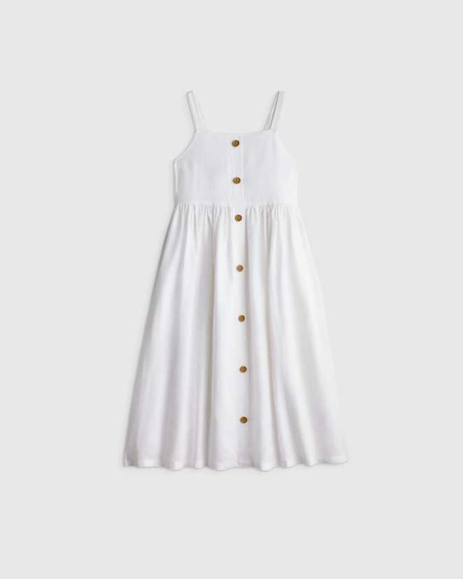 White Girls Sleeveless 100% Linen Dress