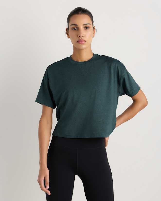 Heather Green Flowknit Breeze Boxy Cropped Tee
