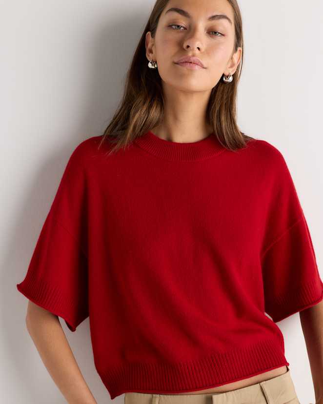 Varsity Red Mongolian Cashmere Cropped Oversized Tee