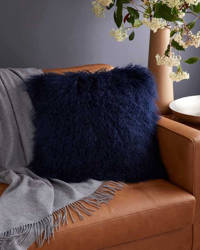 Indigo Blue Luxe Mongolian Lamb Pillow Cover