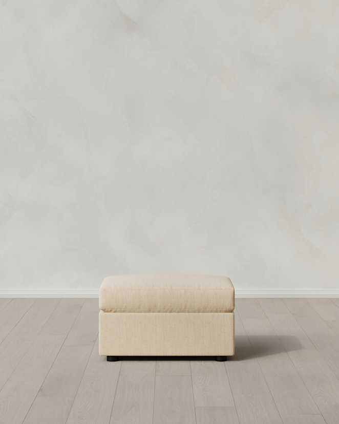 Eggshell Brennan Ottoman in Performance Chenille Linen Blend