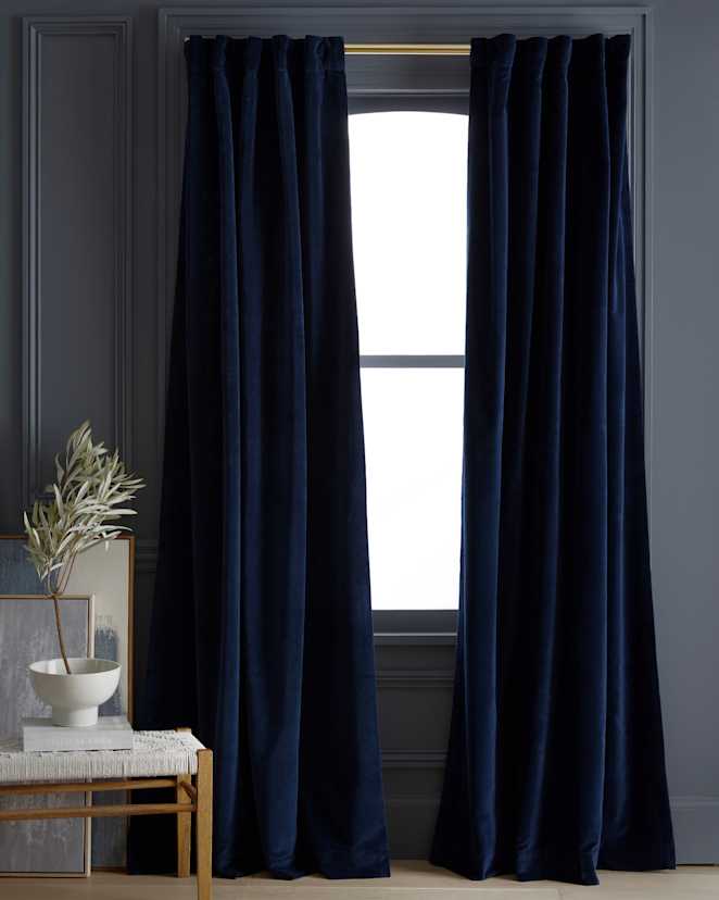 Navy Cotton Velvet True Blackout Curtain