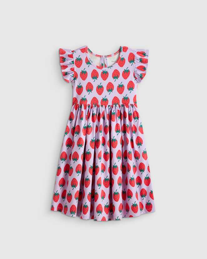 Strawberries Organic Cotton Sleeveless Ruffle Dress